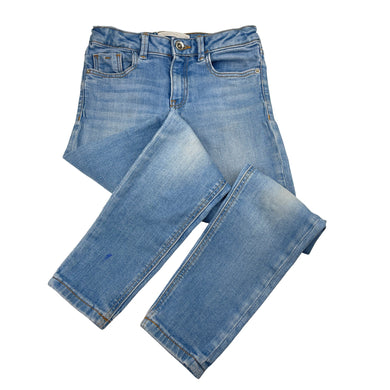 Girls Zara, blue stretch denim jeans, adjustable, Inside leg: 54.5cm, marks right leg, FUC, size 8,  