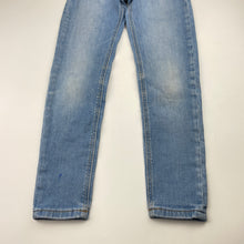 Load image into Gallery viewer, Girls Zara, blue stretch denim jeans, adjustable, Inside leg: 54.5cm, marks right leg, FUC, size 8,  