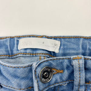 Girls Zara, blue stretch denim jeans, adjustable, Inside leg: 54.5cm, marks right leg, FUC, size 8,  