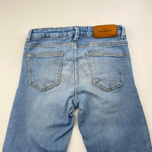 Load image into Gallery viewer, Girls Zara, blue stretch denim jeans, adjustable, Inside leg: 54.5cm, marks right leg, FUC, size 8,  