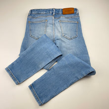 Load image into Gallery viewer, Girls Zara, blue stretch denim jeans, adjustable, Inside leg: 54.5cm, marks right leg, FUC, size 8,  