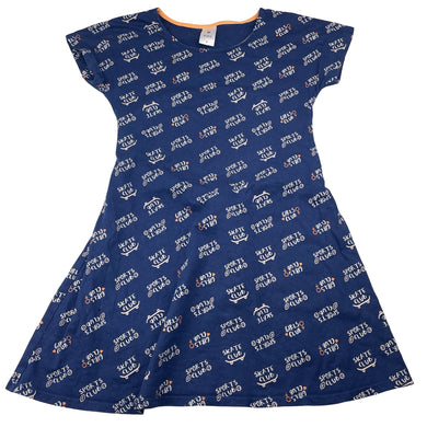 Girls Target, navy cotton casual dress, mark at neck, FUC, size 7, L: 60cm
