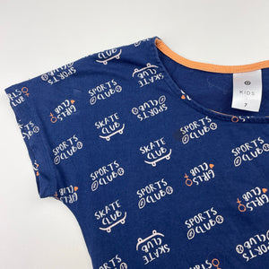 Girls Target, navy cotton casual dress, mark at neck, FUC, size 7, L: 60cm