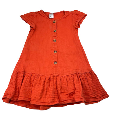 Girls Anko, orange crinkle cotton dress, wash fade, FUC, size 5, L: 51cm
