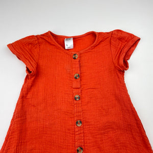 Girls Anko, orange crinkle cotton dress, wash fade, FUC, size 5, L: 51cm