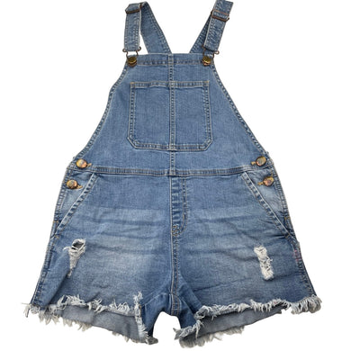 Girls 1964 Denim Co, distressed stretch denim shortalls, pink marks, FUC, size 12,  