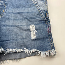 Load image into Gallery viewer, Girls 1964 Denim Co, distressed stretch denim shortalls, pink marks, FUC, size 12,  