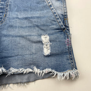 Girls 1964 Denim Co, distressed stretch denim shortalls, pink marks, FUC, size 12,  