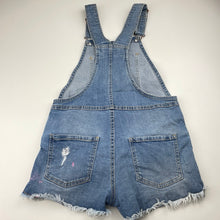 Load image into Gallery viewer, Girls 1964 Denim Co, distressed stretch denim shortalls, pink marks, FUC, size 12,  