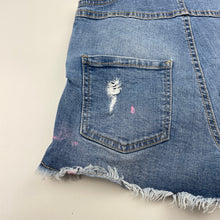 Load image into Gallery viewer, Girls 1964 Denim Co, distressed stretch denim shortalls, pink marks, FUC, size 12,  