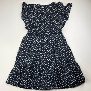 Girls Anko, navy floral viscose dress, GUC, size 10, L: 66cm