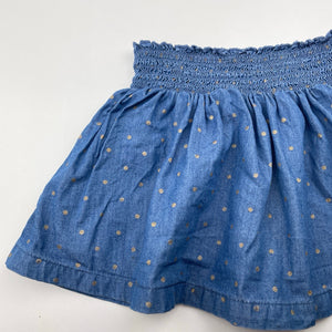 Girls Anko, chambray cotton skirt, elasticated, L: 24cm, GUC, size 3,  