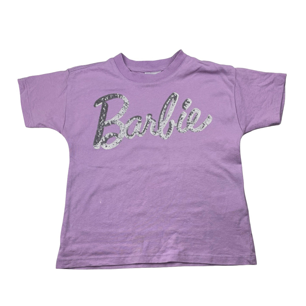 Girls Cotton On, Barbie cotton & sequin tee / top, white marks front, FUC, size 3,  