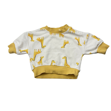 Unisex Baby Berry, fleece lined sweater / jumper, giraffes, small mark back right sleeve, FUC, size 0000,  