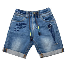 Load image into Gallery viewer, Boys Desigual, embroidered knit denim shorts, elasticated, GUC, size 3-4,  