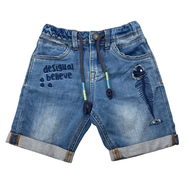Boys Desigual, embroidered knit denim shorts, elasticated, GUC, size 3-4,  