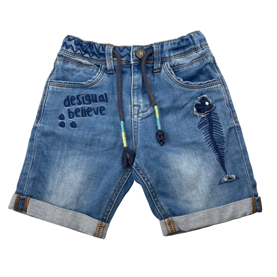 Boys Desigual, embroidered knit denim shorts, elasticated, GUC, size 3-4,  