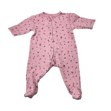 Girls pink, floral cotton zip coverall / romper, GUC, size 0000,  