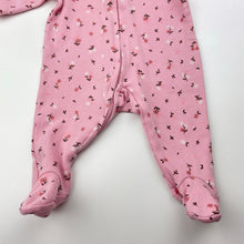 Load image into Gallery viewer, Girls pink, floral cotton zip coverall / romper, GUC, size 0000,  