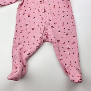 Girls pink, floral cotton zip coverall / romper, GUC, size 0000,  
