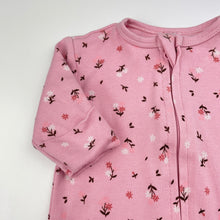 Load image into Gallery viewer, Girls pink, floral cotton zip coverall / romper, GUC, size 0000,  