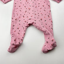 Load image into Gallery viewer, Girls pink, floral cotton zip coverall / romper, GUC, size 0000,  