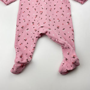 Girls pink, floral cotton zip coverall / romper, GUC, size 0000,  