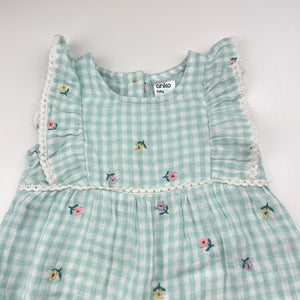 Girls Anko, embroidered lightweight cotton romper, EUC, size 00,  