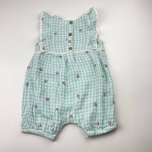 Girls Anko, embroidered lightweight cotton romper, EUC, size 00,  