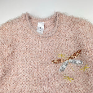 Girls Target, fluffy knit sweater / jumper, sequin dragonflies, FUC, size 8,  