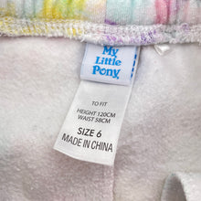 Load image into Gallery viewer, Girls My Little Pony, fleece lined tie dyed track pants, Inside leg: 48cm, FUC, size 6,  