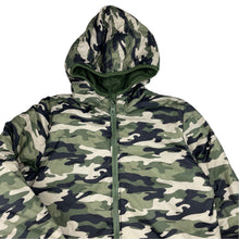 Load image into Gallery viewer, Boys L&amp;D, reversible khaki / camo print hooded jacket / coat, EUC, size 12,  