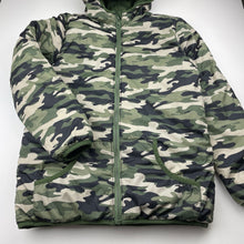 Load image into Gallery viewer, Boys L&amp;D, reversible khaki / camo print hooded jacket / coat, EUC, size 12,  