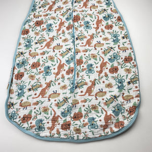 Unisex Ollie's Place, crinkle cotton sleeping bag, Australian animals, L: 86cm, GUC, size 1-2,  