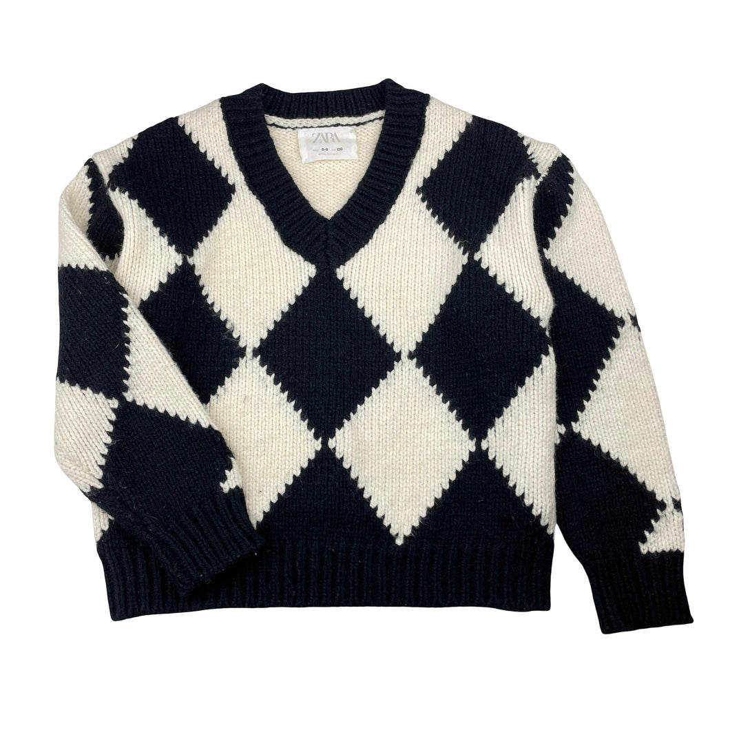 Girls Zara, black & cream chunky knit sweater / jumper, GUC, size 8-9,  