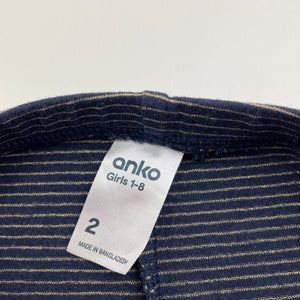 Girls Anko, navy & gold stripe leggings, Inside leg: 27cm, FUC, size 2,  