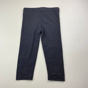 Girls Anko, navy & gold stripe leggings, Inside leg: 27cm, FUC, size 2,  