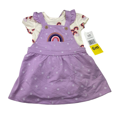 Girls Pekkle, embroidered overalls dress, L: 40cm + bodysuit/romper, rainbows, NEW, size 6 months,  