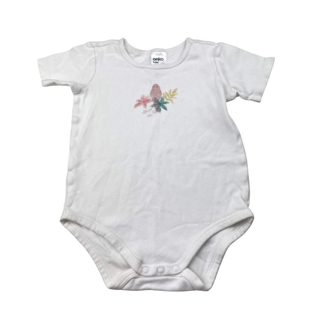 Girls Anko, white cotton bodysuit / romper, bird, GUC, size 2,  