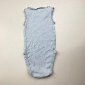 Unisex Dymples, blue ribbed organic cotton singletsuit, EUC, size 0,  
