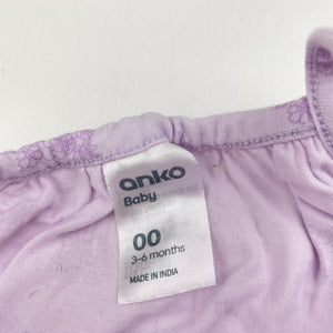 Girls Anko, lilac floral cotton singletsuit / romper, EUC, size 00,  