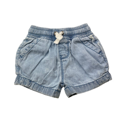 Girls Dymples, blue chambray cotton shorts, elasticated, FUC, size 000,  