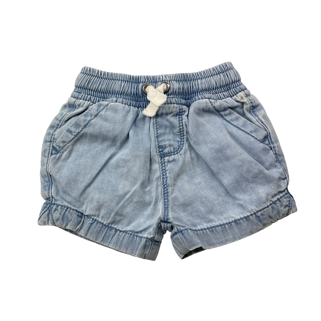 Girls Dymples, blue chambray cotton shorts, elasticated, FUC, size 000,  