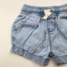 Load image into Gallery viewer, Girls Dymples, blue chambray cotton shorts, elasticated, FUC, size 000,  