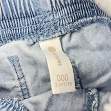 Load image into Gallery viewer, Girls Dymples, blue chambray cotton shorts, elasticated, FUC, size 000,  