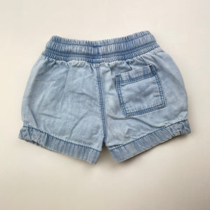 Girls Dymples, blue chambray cotton shorts, elasticated, FUC, size 000,  