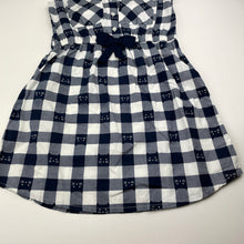 Load image into Gallery viewer, Girls lightweight, navy check shirt dress, cats, no labels, armpit to armpit: 32cm, EUC, size 6-7, L: 60cm