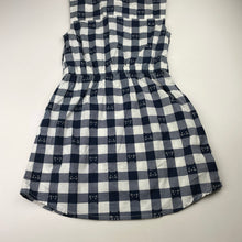 Load image into Gallery viewer, Girls lightweight, navy check shirt dress, cats, no labels, armpit to armpit: 32cm, EUC, size 6-7, L: 60cm