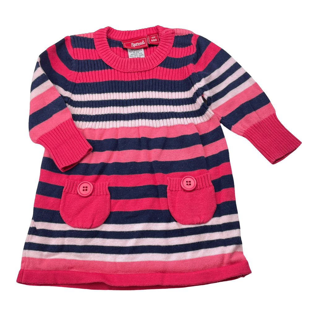 Girls Sprout, knitted cotton long sleeve dress, small mark back hem, FUC, size 000, L: 34cm