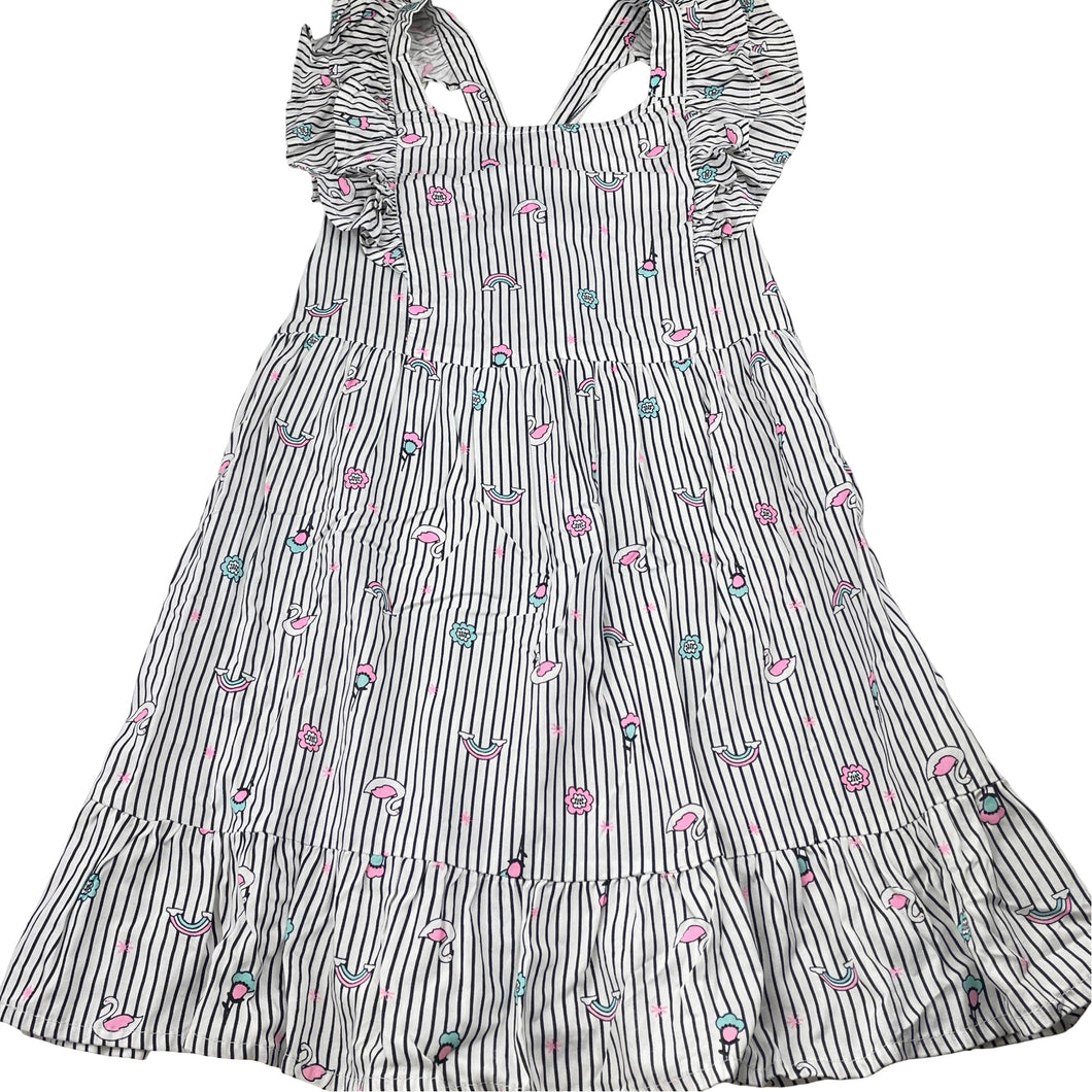 Girls lightweight, striped summer dress, no labels, armpit to armpit: 31cm, EUC, size 6-7, L: 67cm